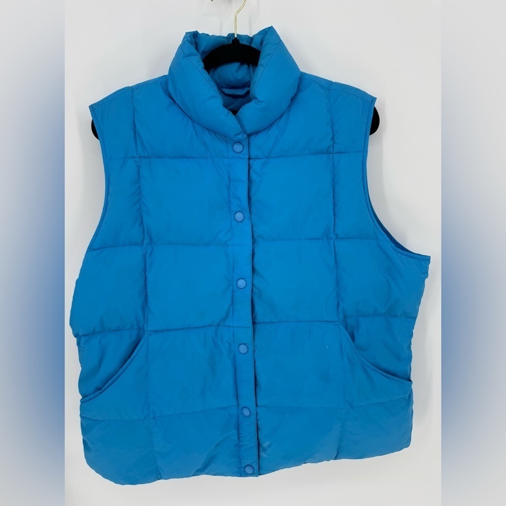 Lands End Baby Blue Goose Down Filled Puffer Vest Snap Button Front Size XL
